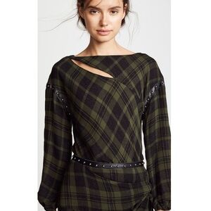 Tuckernuck Ramy Brook Womens Embellished Plaid Pullover Blouse Size L